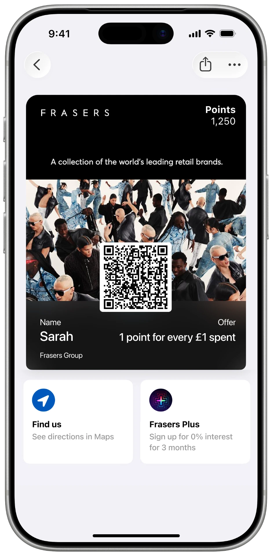 Frasers Group wallet pass in Apple Wallet