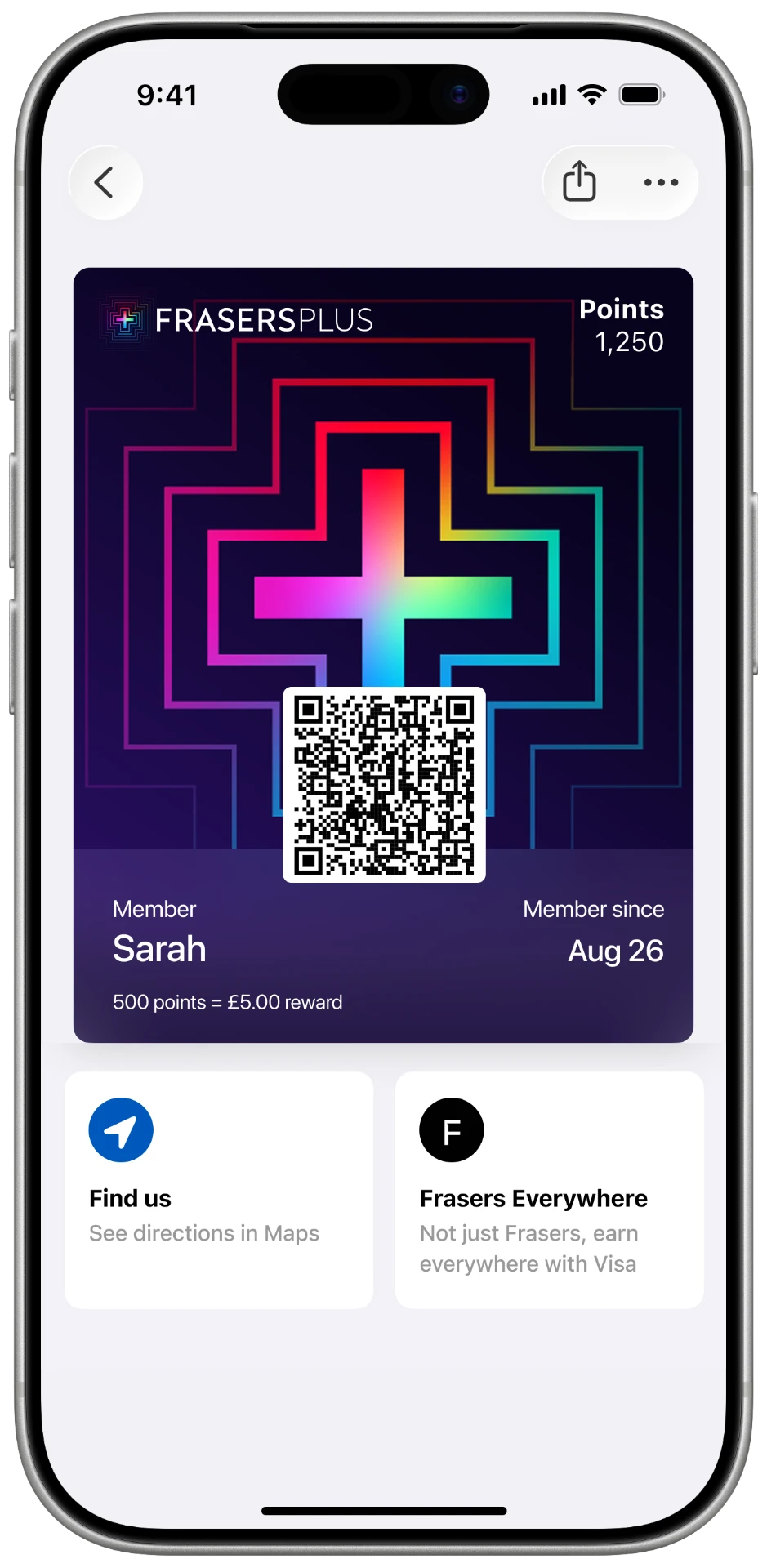 Frasers Plus wallet pass in Apple Wallet